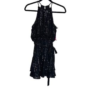 NEW Blondie Nites Women Black Lined Sequined Cocktail and Party Dress Juniors 0